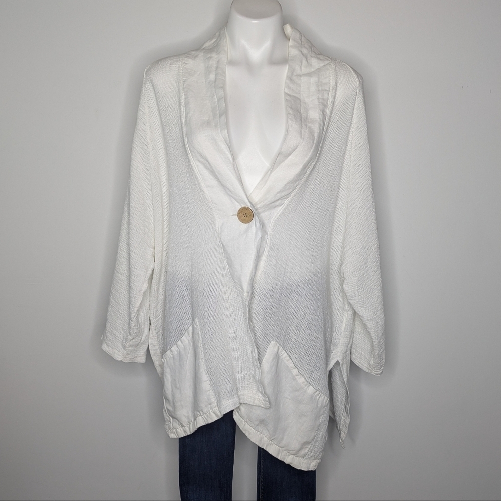 Saks Fifth Ave White Woven Linen Button Up Summer Cardigan S/M